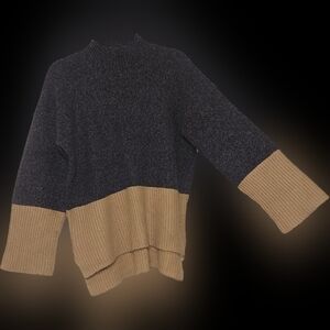 Michael Kors Neutral Color Block Wool High Low Sweater LG Large